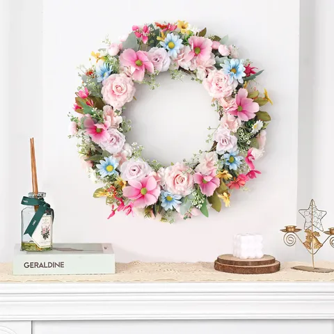 Frühlings Pfirsichrosa Künstlicher Rosenkranz Handgefertigte Seidenblumen Girlande Für Haustür Wandbehang Haus Garten Deko