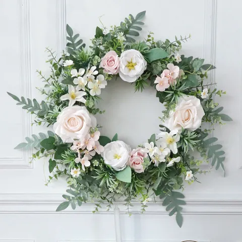 Guirnalda de Flores Artificiales de Primavera Rosa Champaña Seda para Puerta Pared Jardín Boda Hogar Decoración
