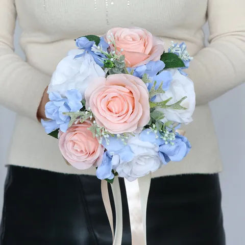Forest Style Artificial Wedding Bouquet For Bride Bridesmaid Pink Blue Silk Flower Handheld Bouquet Party Home Decor