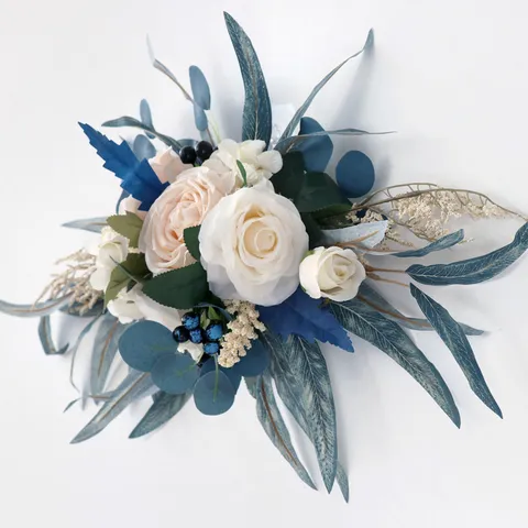 Artificial Peacock Blue Champagne Rose Arch Flower Wedding Welcome Sign Decor Silk Lintel Floral Swag For Party Event