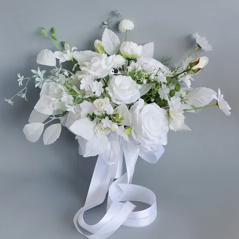 Weiß Rose Pfingstrose Künstliche Hochzeit Strauß Wald Stil Braut Handgebundene Blumen Outdoor Hochzeit Fotografie Requisiten Haus Deko