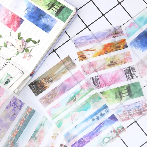 Vintage Chinees Klassiek Washi Sticker Set Esthetisch Antiek Landschap Decoratief Journaling Briefpapier