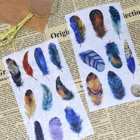 Dromerige Kleurrijke Veren Washi Sticker Set Esthetisch Decoratief Scrapbook Dagboek Sticker Voor School Kantoorbenodigdheden