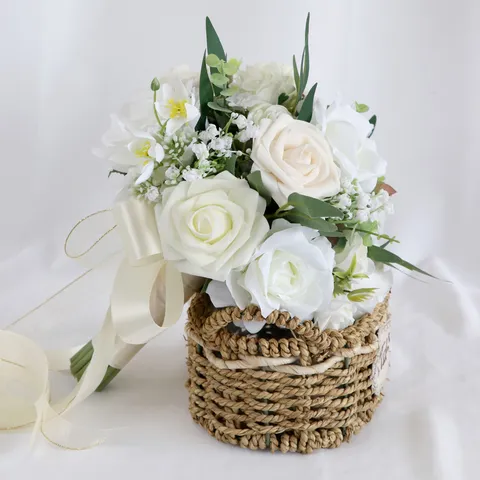 Waldstil Künstliche Seidenblume Brautstrauß Elegante Weiße Champagner Rose Hochzeitssträuße Für Braut Brautjungfer Fotorequisiten Haus Dekoration Kirche Party Strauß