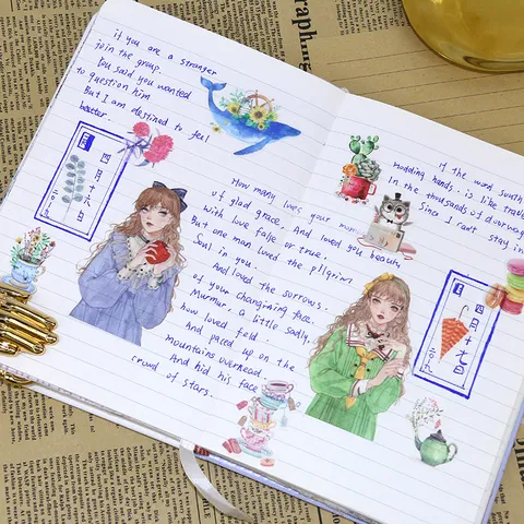 Noordelijke Stijl Washi Papier Stickers Dagelijks Journaling Scrapbook Decoratieve Planten Dieren Karakters DIY Kantoorbehoefte Stickers