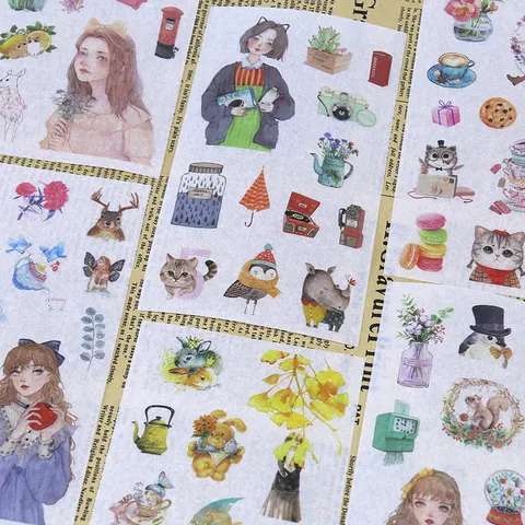 Noordelijke Stijl Washi Papier Stickers Dagelijks Journaling Scrapbook Decoratieve Planten Dieren Karakters DIY Kantoorbehoefte Stickers
