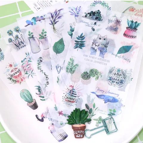 Noords Frisse Washi Stickers Tropische Planten Dieren Creatief Aquarel Dagelang Decoratieve Schrijfwaren