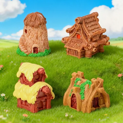 Miniatura Resina Casa Pequeña Adorno Micropaisaje Jardín de Hadas Maceta Suculenta Manualidades Decoración de Escritorio