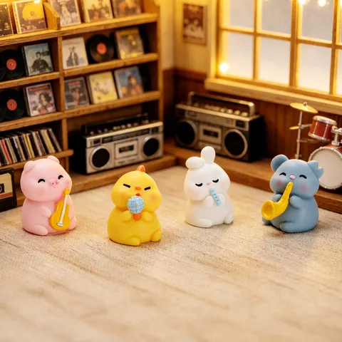 Creative Micro Landscape Resin Animal Band Figurine Desktop Ornament DIY Cute Cartoon Music Character Decorative Toy