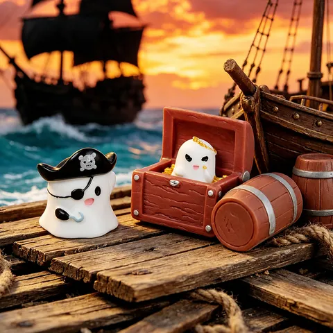 Miniature Cartoon Pirate Ghost Resin Figurine Desktop Car Ornament DIY Craft Collectible Toy
