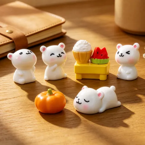 Mini Resin Little White Bear Figurine Micro Landscape Cartoon Animal Desktop Ornament DIY Craft Decoration