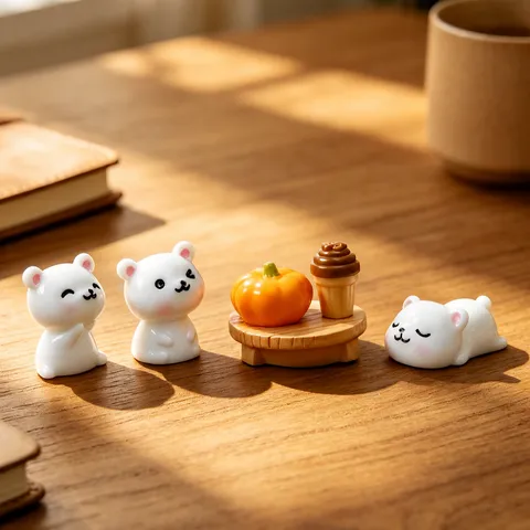 Mini Resin Little White Bear Figurine Micro Landscape Cartoon Animal Desktop Ornament DIY Craft Decoration