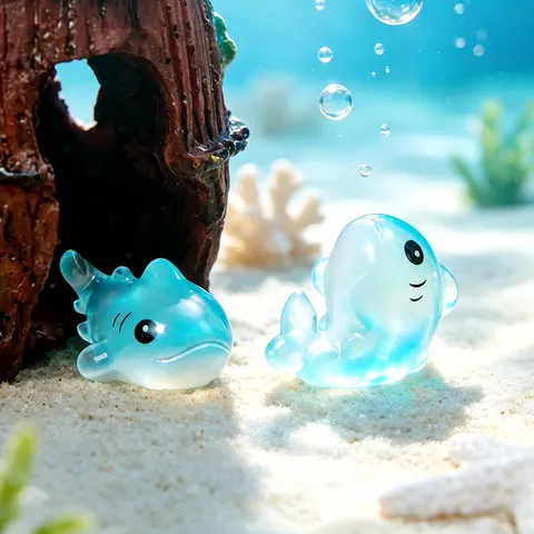 Micro-Paysage Requin Lumineux Figurine en Résine Mignon Animal Ornement de Bureau Décoration Miniature Artisanat DIY