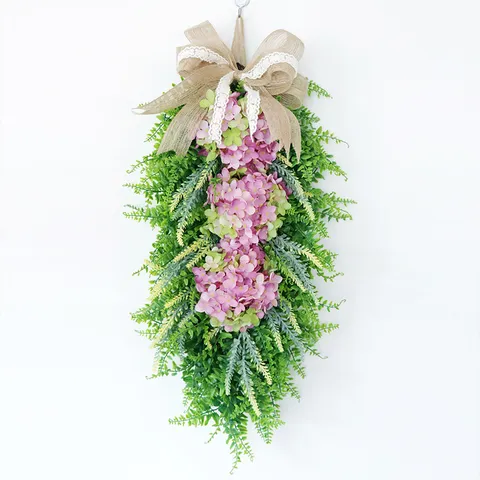 Artificial Hydrangea Wreath Hanging Floral Decor Silk Flower Door Wreath For Home Party Holiday Decoration