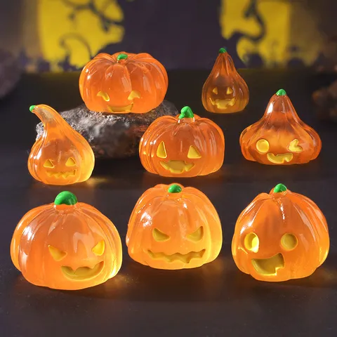 Halloween Luminoso Calabaza Mini Resina Figura Brillante Dibujos Animados Escritorio Adorno Micropaisaje DIY Manualidades Decoración
