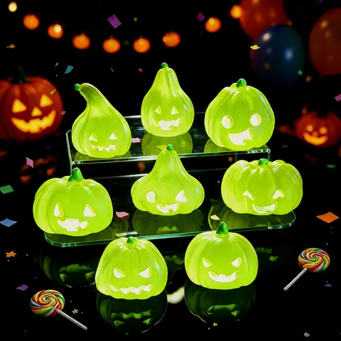 Halloween Luminoso Calabaza Mini Resina Figura Brillante Dibujos Animados Escritorio Adorno Micropaisaje DIY Manualidades Decoración