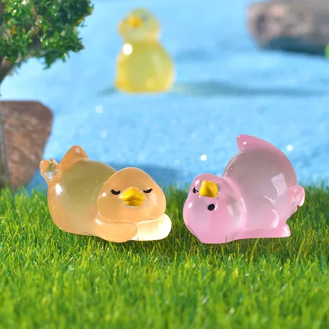 Mini Figurine de Canard Mignon Lumineux en Résine Micro Paysage Ornement DIY Accessoire Sac Aveugle Décor de Bureau Cartoon