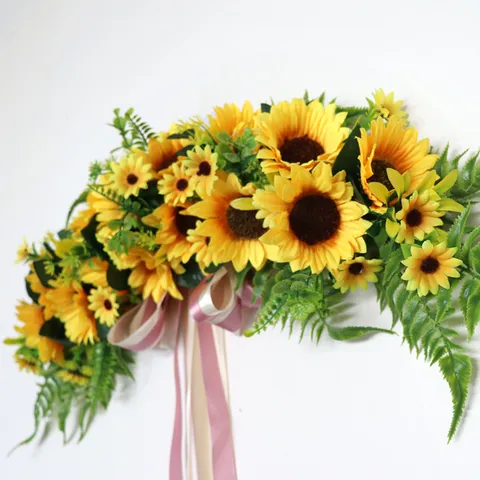American Style Artificial Sunflower Lintel Garland Silk Flower Floral Arrangement For Wedding Chair Back Home Wall Decor