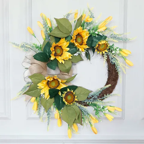Couronne de Guirlande de Tournesols de Style Américain Fleur Artificielle en Soie Mur Porte