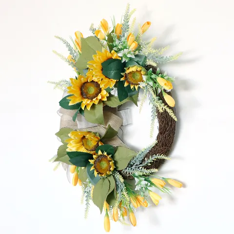 Couronne de Guirlande de Tournesols de Style Américain Fleur Artificielle en Soie Mur Porte