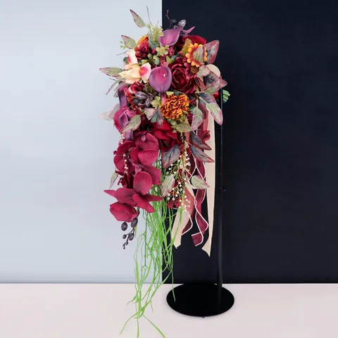 Fleur en Soie Artificielle Mariage Bouquet de Mariée Longue Cascade Fleurs Fausses Portées à la Main pour Fête de Mariage en Plein Air