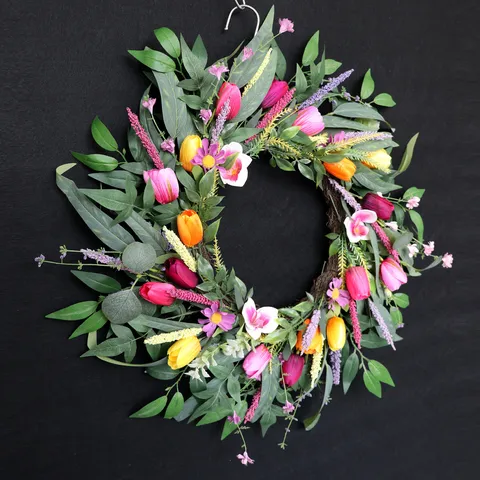 Spring Artificial Tulip And Phalaenopsis Wreath Handmade Silk Flower Floral Garland For Front Door Home Wall Party Festival Decor