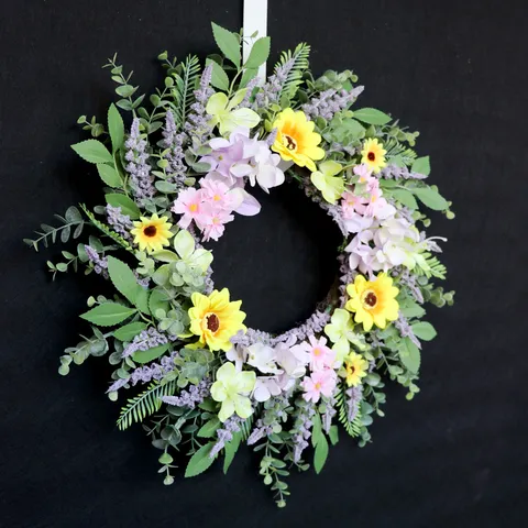 Couronne Artificielle Tournesol Marguerite Fleur en Soie Guirlande Florale pour Porte d'Entrée Mur Suspendu Décoration Intérieure Fierté