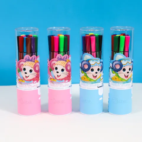 Kids Washable Watercolor Pens Bucket Cartoon Painting Pens Student Art Supplies Drawing Marker Set