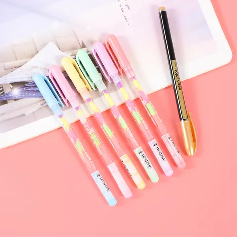 Creative Glitter Pastel Metallic Highlighter Pen Plastic Round Nib DIY Drawing Coloring Stationery