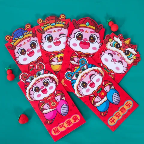 New Year Red Envelopes Chinese Traditional Lucky Money Packets Cartoon Zodiac Festive Red Pockets For Spring Festival Wedding