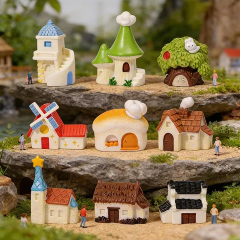 Micro Paisaje Resina Miniatura Casa DIY Jardín Paisajismo Adorno De Escritorio Lindo Cuento De Hadas Miniatura Estatuilla Artesanía
