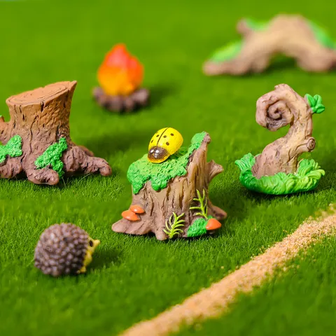 Micro Landscape Resin Ornament Miniature Garden Decor Tree Stump Stone Campfire Mushroom Bonsai Terrarium Accessory