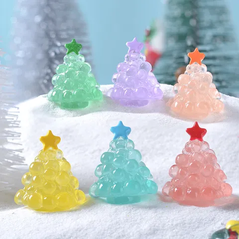 Christmas Night Light Small Grape Christmas Tree Micro Landscape Snow Scene Resin Ornament DIY Miniature Figurine