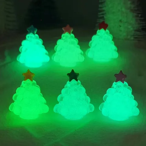 Christmas Night Light Small Grape Christmas Tree Micro Landscape Snow Scene Resin Ornament DIY Miniature Figurine
