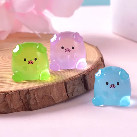 Leuchtend Süßes Schwein Harz Figur Mikrolandschaft DIY Miniatur Desktop Ornament Cartoon Tier Heimdekor Handwerk