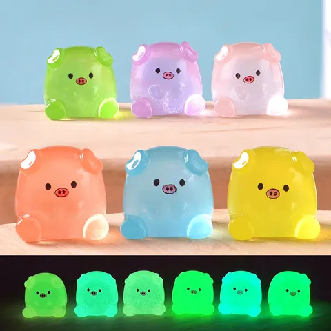 Leuchtend Süßes Schwein Harz Figur Mikrolandschaft DIY Miniatur Desktop Ornament Cartoon Tier Heimdekor Handwerk