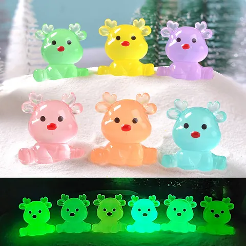 Weihnachten Süß Leuchtend Sitzend Elch Harz Figur Mikro Landschaft Desktop Ornament DIY Zubehör