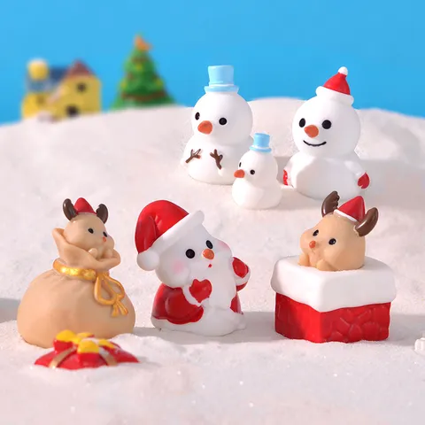 Christmas Micro Landscape Resin Ornaments Cute Snowman Santa Claus Deer DIY Craft Accessories Desktop Figurine Holiday Gift