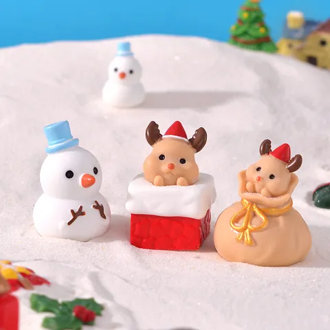 Christmas Micro Landscape Resin Ornaments Cute Snowman Santa Claus Deer DIY Craft Accessories Desktop Figurine Holiday Gift