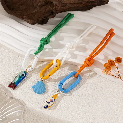 Ozean Thema Edelstahl Taschenanhänger Mit Muschel Fisch Surfbrett Geflochtenem Seil Anhänger DIY Strand Schmuck Für Tasche Geldbörse Schlüsselanhänger