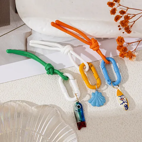 Ozean Thema Edelstahl Taschenanhänger Mit Muschel Fisch Surfbrett Geflochtenem Seil Anhänger DIY Strand Schmuck Für Tasche Geldbörse Schlüsselanhänger