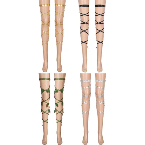 Sexy Patent Leather Lace-up Thigh High Leg Straps Women Goth Punk Costume Accessories Cross Wrap Leg Rings Decorative Stockings Polyester Spandex