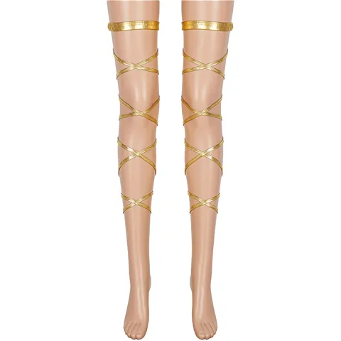 Sexy Patent Leather Lace-up Thigh High Leg Straps Women Goth Punk Costume Accessories Cross Wrap Leg Rings Decorative Stockings Polyester Spandex