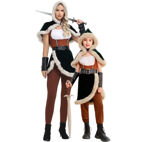Costume Guerrier Viking Médiéval Chasseur Chevalier Avec Cape Haut Et Pantalon Pour Halloween Noël Vêtements Cosplay