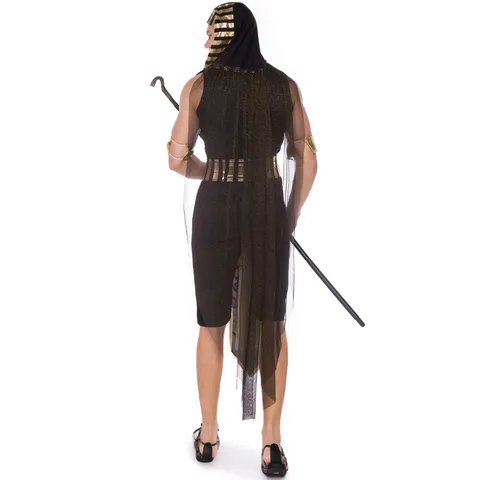 Men's Egyptian Pharaoh Costume Ancient King Role Play Outfit Black Gold Hieroglyphic Print Stage Performance Halloween Party Apparel