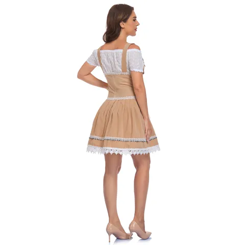 Damen Bayerisches Dirndl Kleid Traditionelles Oktoberfest Cosplay Kostüm Sexy Party Outfit Mit Spitzenbesatz