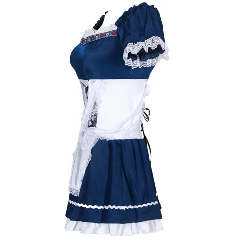 Robe Dirndl de l'Oktoberfest pour Femmes Costume de Fille de la Bière Bavaroise Bleu Blanc Dentelle Cosplay Party Outfit Robe de Festival Avec Tablier