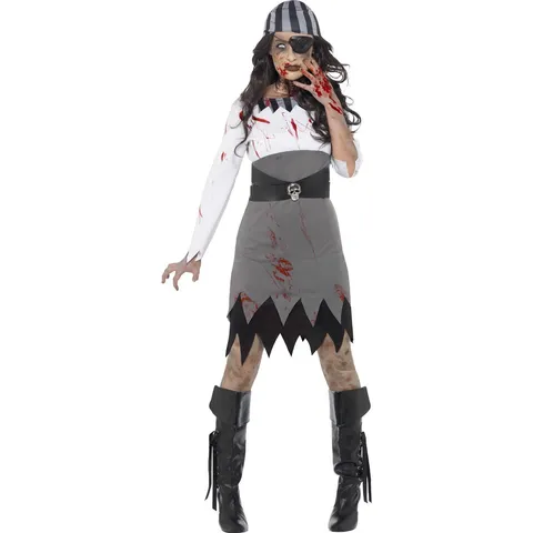 Halloween Women Vampire Pirate Cosplay Costume Cotton Blend Blood Print Masquerade Fancy Dress With Eye Patch Party Clothing