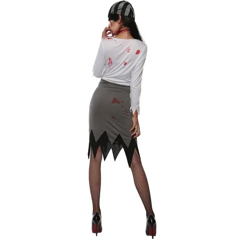 Halloween Women Vampire Pirate Cosplay Costume Cotton Blend Blood Print Masquerade Fancy Dress With Eye Patch Party Clothing