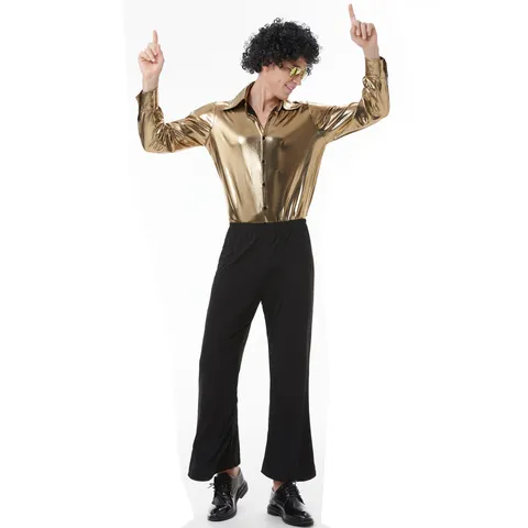 Retro 70s 80s Disco Costume Metallic Gold Jumpsuit And Top And Bottom Set For Men Women Music Festival Stage Performance Outfits
